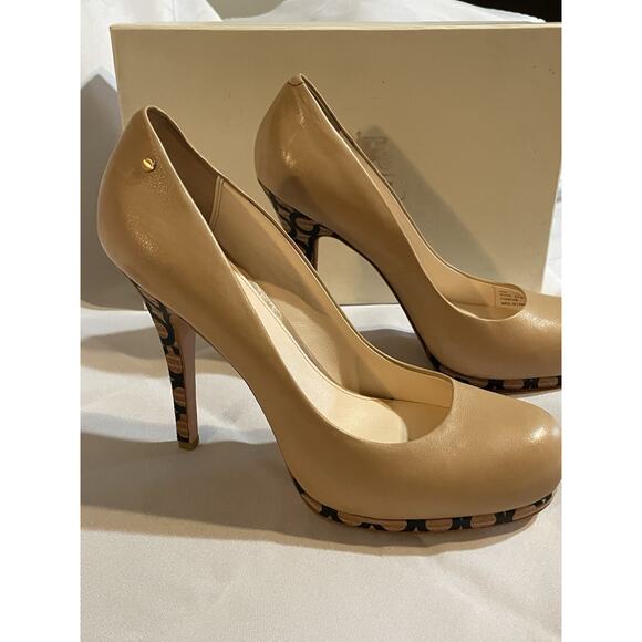 Coach Alexa Soft Calf Tan Leather Pumps Monogram Heels , Stiletto Size 8.5 B - Picture 4 of 10